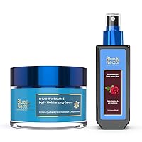Blue Nectar Daily Face Moisturizer with Natural Vitamin E & Vitamin C (14 Herbs, 1.7 Fl Oz) and Shubhr Steam Distilled Rose Toner Water & Face Tonic Mist (3.4 Fl Oz)