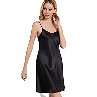 THXSILK Women's Sexy Silk Nightgown, 100% Mulberry Silk Sleepwear Round/V Neck Spaghetti Strap Chemise Short Slip Dress
