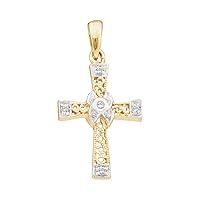 The Diamond Deal 10kt Yellow Gold Womens Round Diamond Bounded Cross Pendant 1/20 Cttw