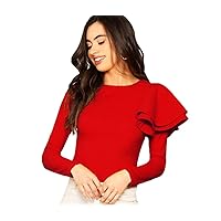 Older Womens Tops and Blouses Ruffle Red Office Ladies Elegant Older Womens Tops Older Womens Tops Long Sleeve
