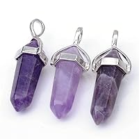8pcs Adabele Natural Purple Amethyst Healing Gemstone Pendant Bullet Shape Spike Point Loose Rock Crystal Drop Bead for Women Men Jewelry Making G2P-C4
