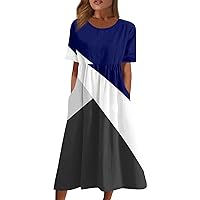 Casual Dresses for Women 2024 Summer Fashion Short Sleeve Dresses Printed Pleated O-Neck Loose Dresses