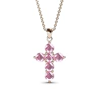 Pink Tourmaline Cross Pendant 0.66 ctw 14K Gold. Included 18 inches 14K Gold Chain.