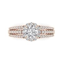 2.08 Round Cut Halo Solitaire real White Lab Created Sapphire Accent Anniversary Promise Engagement ring 18K Pink Rose Gold