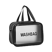 Large-Capacity Scrub Toilet Bag, Waterproof Cosmetic Bag, PVC Transparent Zipper Cosmetic Bag, Portable Cosmetic Bag, Black, White, Pink (Black, L)