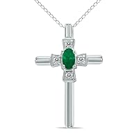 SZUL Genuine Gemstone And Diamond Cross Pendants in 10K White Gold (Available in Emerald, Ruby and More)