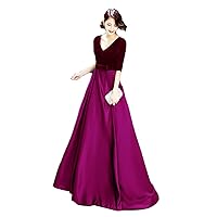 Women's V Neck Half Sleeve Prom Dress A Line Satin Gown Party Dress