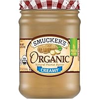 Smucker's Organic Creamy Peanut Butter, 16 Ounces - Smooth, Rich Flavor, Plant-Based Protein, with Moofin Golden SS Spoon - Versatile Spread for Sandwiches, Recipes, Snacks - [1-Pack]