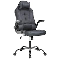 BestOffice PC Gaming Chair Ergonomic Office Chair Desk Chair with Lumbar Support Flip Up Arms Headrest PU Leather Executive High Back Computer Chair for Adults Women Men (Grey)