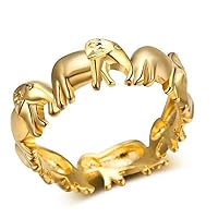 Women Rings Lucky Elephant Ring Animal Ring Jewelry Gold Color Size 9 Useful and Deft