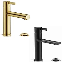 Phiestina Single Hole Bathroom Faucet Single Handle Low Arc Faucet with Metal Pop-up Drain & Water Supply Line, FH01-BG+FH-02-MB
