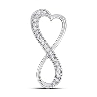 The Diamond Deal Sterling Silver Womens Round Diamond Vertical Infinity Heart Pendant 1/10 Cttw