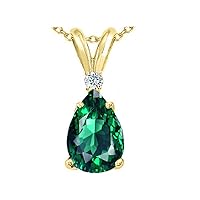 Tommaso Design Pear Shape 9 x 7mm Simulated Emerald Pendant Necklace 14kt Gold