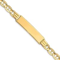 14k Yellow Gold Solid Polished Engravable Nautical Ship Mariner Anchor ID Bracelet 8 Inch 7mm Lobster Claw Jewelry for Women