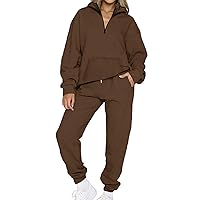 Women’s 2 Piece Outfits Sweatsuit Oversized Half Zip Sweatshirt and Pants Matching Lounge Set Fall Tracksuits（B_Coffee，XX-Large）