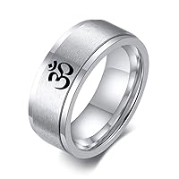 Stainless Steel Om Symbol Spinner Ring Hindu Yoga Ohm Om Rotatable Anxiety Relieve Finger Ring Meditation Jewelry for Men Women