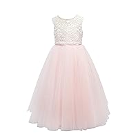 PLUVIOPHILY Pink Tulle Lace Keyhole Back Wedding Flower Girl Dress Christening Communion Dress