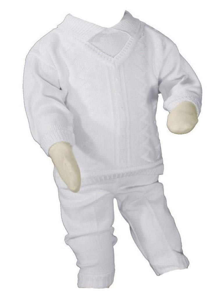 Little Things Mean A Lot Boys 100% Cotton Knit Two Piece White Christening Baptism Outfit