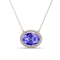 Oval Cut Tanzanite & Round Natural Diamond 3.30 ctw Women East West Halo Pendant Necklace 14K Gold