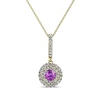 Amethyst & Diamond Halo Pendant Necklace 0.49 ctw 14K Yellow Gold with 18