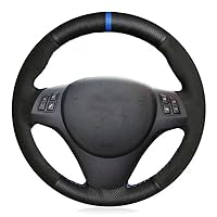 Black Hand-Stitched Suede Car Steering Wheel Cover, for BMW M Sport M3 E90 E91 E92 E93 E87 E81 E82 E88 X1 E84
