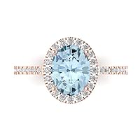 2.83ct Oval Cut Solitaire with Accent Halo Natural Sky Blue Topaz gemstone designer Modern Statement Ring Real 14k Rose Gold