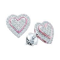 The Diamond Deal 10kt White Gold Womens Round Diamond Rose-tone Heart Cluster Screwback Earrings 1/4 Cttw