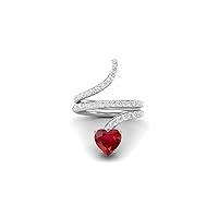 MOONEYE 7MM Heart Shape Wrap Bypass Snake Ring Natural Ruby Glass Filled 925 Sterling Silver Women Wedding Rings