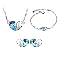 korpikus® Metal & Jewel Crystal Heart Necklace, Bracelet & Earrings Jewellery Trio Set (In Free Organza Gift Bag)