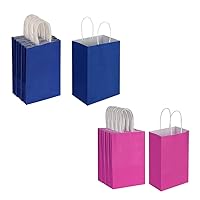 Oikss Each 50 Pack Small Blue & Fuchsia Kraft Paper Gift Bags with Handles Bulk