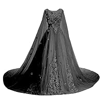 Women's Appliques Floral Quinceanera Dresses with Cape Long Prom Dress Evening Formal Gown