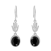1.50 CT Celtic Design Oval gemstone Hook Dangle Earrings 925 Sterling Silver Rhodium Plated Handmade Jewelry