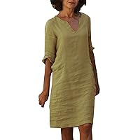 Women's Summer 3/4 Sleeve Dress Vintage Retro Bodycon A-Line Tops Birthday High Waist V-Neck Color Block V Neck Solid