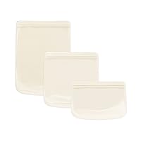 W&P Porter Silicone Reusable Storage Bags, Flat Variety 3 Pack (10oz, 34oz, 46oz), Cream, Food Storage Container, Microwave and Dishwasher Safe, Easy Cleaning