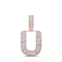 10K Rose Gold Mens Baguette Diamond U Initial Letter Pendant 3/8 Ctw.