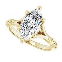 10K Solid Yellow Gold Handmade Engagement Ring 1.00 CT Marquise Cut Moissanite Diamond Solitaire Wedding/Bridal Ring for Women/Her Gorgeous Ring