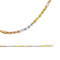 Solid 14k Yellow White Rose Gold Necklace Rope Chain Twisted Diamond Cut Tri Color 3 mm 24 inch