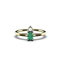 Natural Oval Shape Emerald And Diamond Ring In 14k Solid Gold