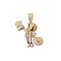 10K Yellow Gold .80 CT Diamond Men's Richie Rich Money Bag Pendant, Hip Hop Big Iced Out Charm Cartoon Character Pendant, Diamond Jewelry