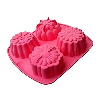Sealike Silicone DIY 4 Flowers Moon Cake Molds Cupcake Moulds Bakeware Pan with Stylus