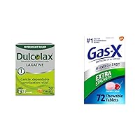 Dulcolax Overnight Relief Laxative for Gentle Constipation Relief, Bisacodyl 5 mg Tablets, 50 Count & Gas-X Extra Strength Chewable Gas Relief Tablets with Simethicone 125 mg for Bloating Relief