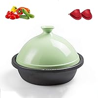 Tagine Cooking Pot, Cast Iron Taji Pot, Japanese stew Pot, Ceramic Clay Pot Rice Casserole, Enamel Soup Pot, Gas Induction Cooker Household Cast/Green / 30cm