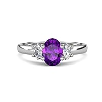 Center Amethyst Oval Cut 8x6 mm and Side Lab Grown Diamond 1.70 ctw Trellis Three Stone Engagement Ring 14K Gold