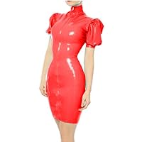 Plus Size Sexy PVC Mini Dress Lady Short Puff Sleeve Bodycon Dress (Red,4XL)