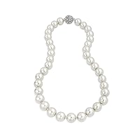 Bling Jewelry White Strand Necklace For Women Rhodium Plated Crystal Clasp Simulated Pearl 10MM 16 Inch