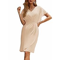 A-line Fashion Mother of The Bride Dress V Neck Sleeveless Knee Length Chiffon Wedding Guest Dress with Pleats 2024