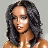 Layered Lace Front Wigs Short Human Hair Black Layered Bob Wigs for Black Women 13X4 Middle Part Short Cut Bob Wig PrePlucked BabyHair (10inch, 13X4 Lace Front Wig 180% Density)