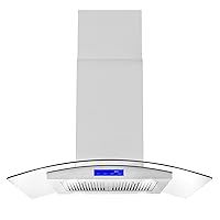 COSMO 668ICS900 36 in. Island Range Hood with 380 CFM, 3 Speeds, Ducted, Permanent Filters, Soft Touch Controls, LED Lights, Curved Glass Hood in Stainless Steel