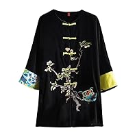 Women Autumn Retro Top Silk Velvet Embroidery Blouse 66