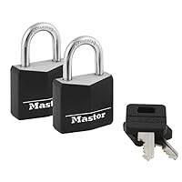 Master Lock Covered Aluminum Padlocks, Small Locks with Keys, Keyed Alike Padlocks, 2 Pack, Black, ‎131T
